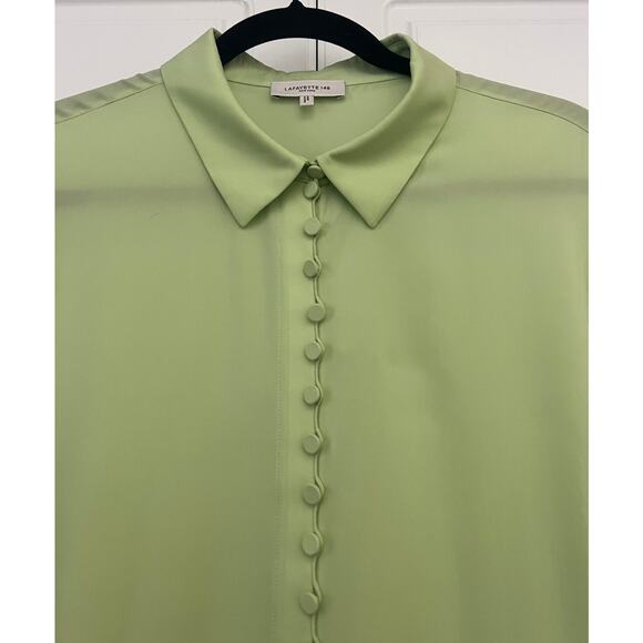 Lafayette 148 NY Looped Button 100% Silk Blouse in Key Lime Green Size 1X - Picture 3 of 7